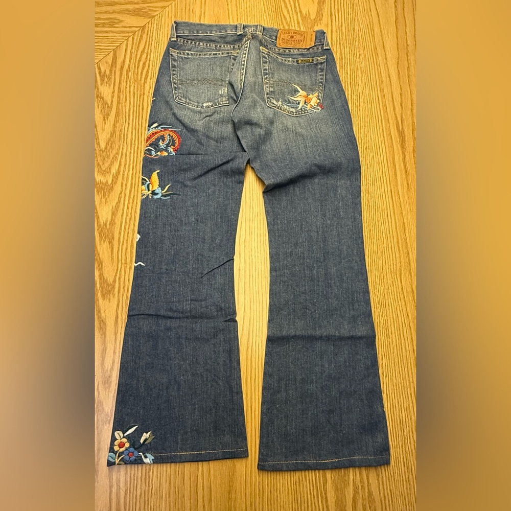 Lucky Brand Blue Denim Flare Jeans with Floral Embroidery - Picture 6 of 15